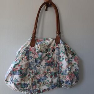 White floral Shane duffle bag with brown straps